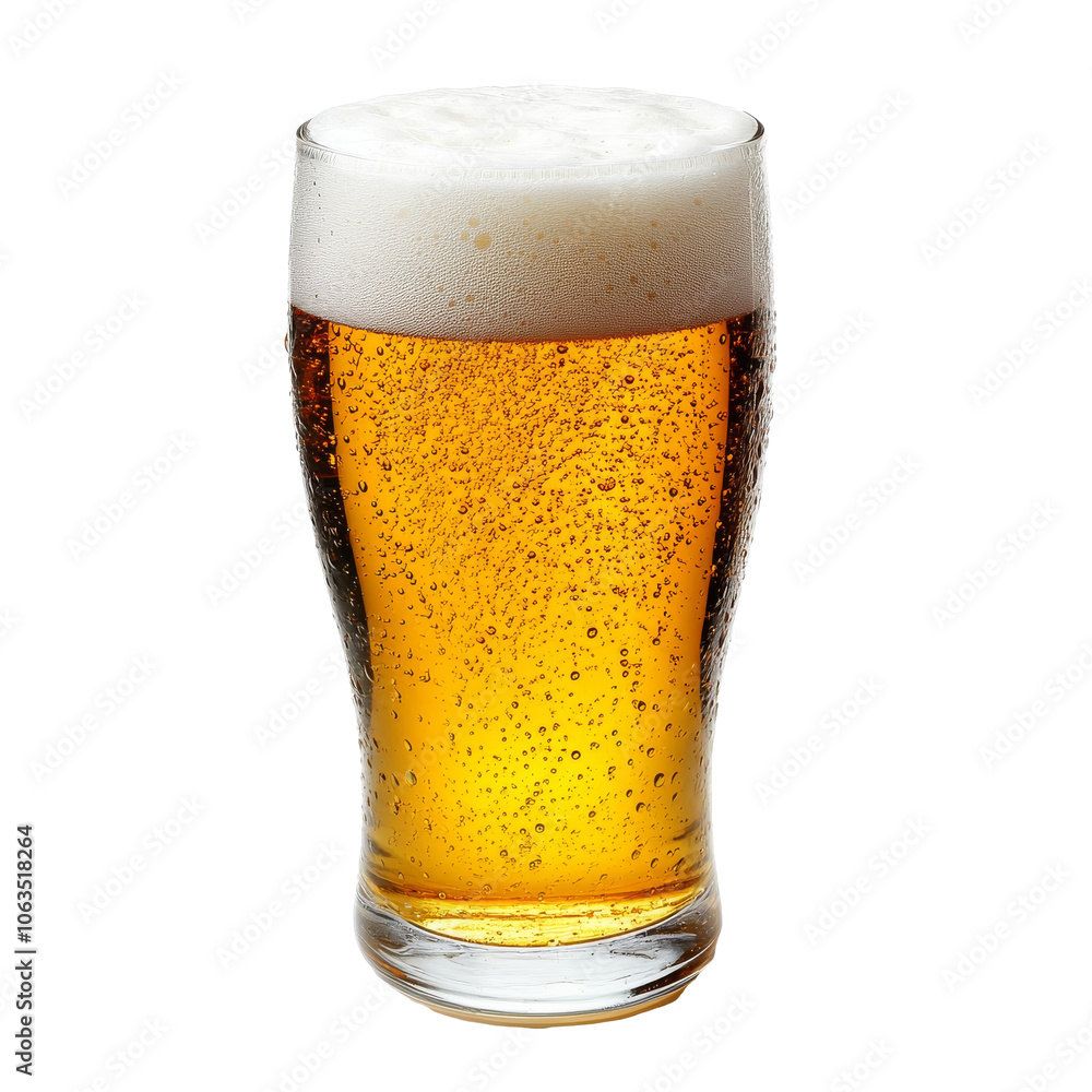 Refreshing golden beer served in a clear glass isolated transparent Refreshing golden beer served in a clear glass isolated transparent