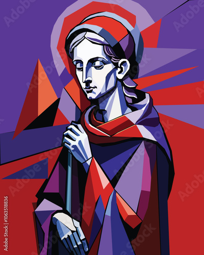 Vector abstract modern art of a beautiful nun portrait. 