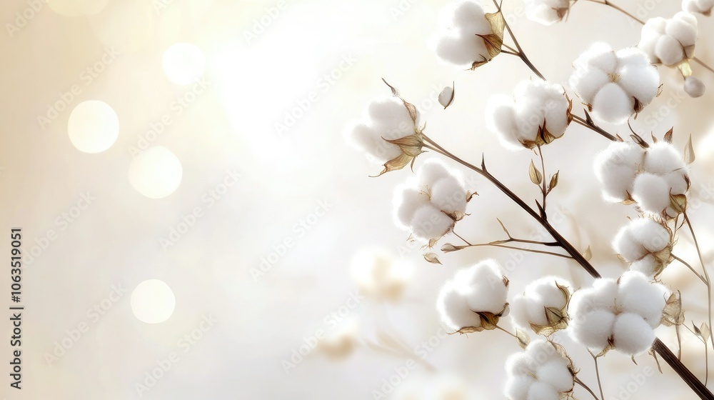 Delicate Cotton Blooms on Soft Blurry Background Delicate Cotton Blooms on Soft Blurry Background