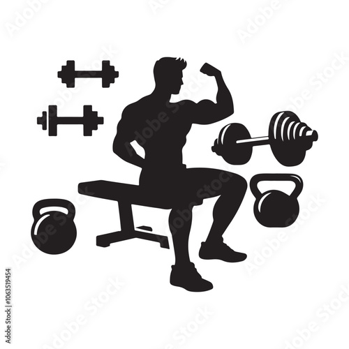 Muscle arm fitness emblems, labels, badges, logos and design elements icon vector silhouette isolated on white background.