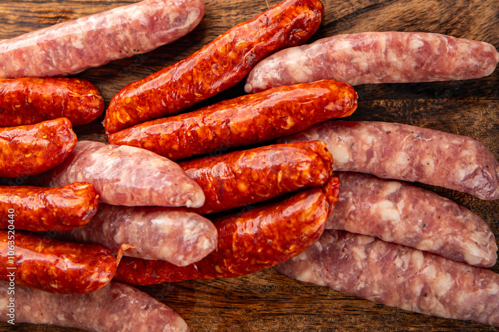 sausage raw meat beef, pork, chicken, lamb, dish fresh gourmet food background on the table rustic food top view copy space sausage raw meat beef, pork, chicken, lamb, dish fresh gourmet food background on the table rustic food top view copy space