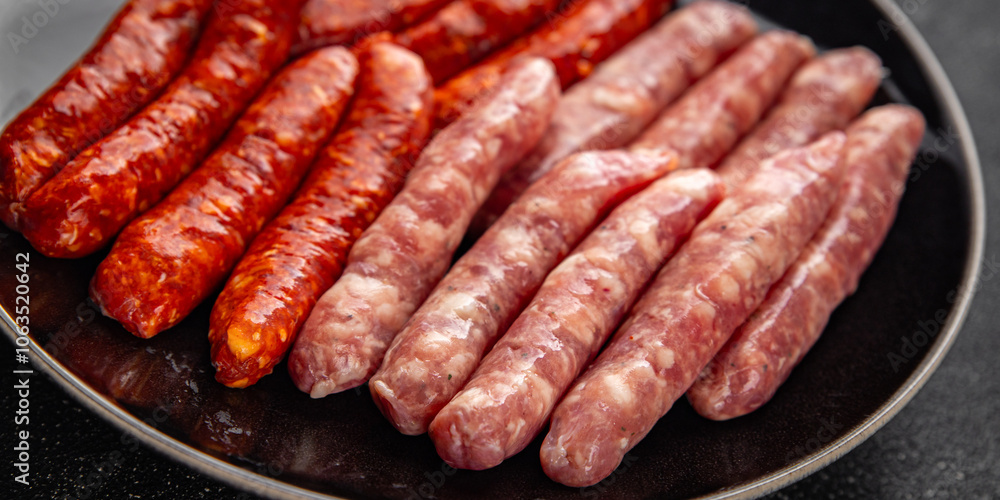 sausage raw meat beef, pork, chicken, lamb, dish fresh gourmet food background on the table rustic food top view copy space sausage raw meat beef, pork, chicken, lamb, dish fresh gourmet food background on the table rustic food top view copy space