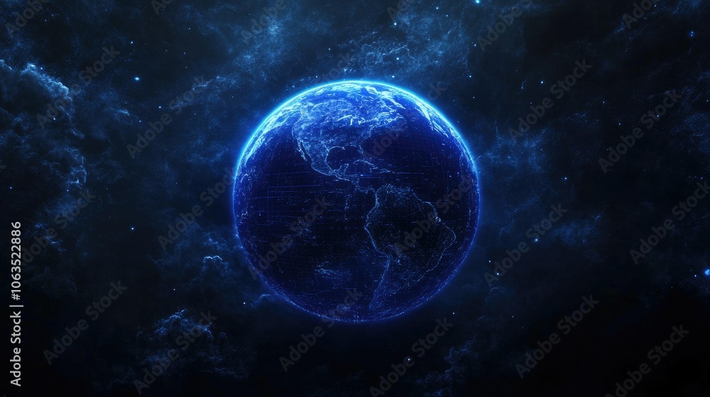 Blue Earth with Cosmic Background and Digital Effects Blue Earth with Cosmic Background and Digital Effects