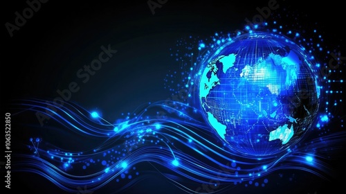 Digital Global Network with Glowing Blue Elements