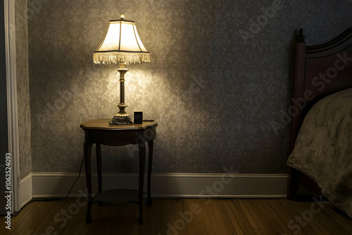 Bedding Set Image - A cozy bedside scene with a lamp illuminating a nightstand in a softly decorated room.