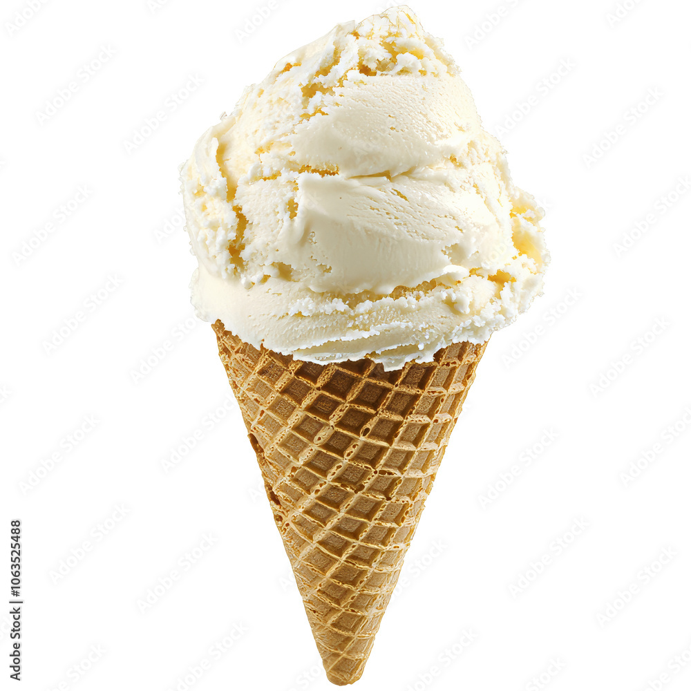 Vanilla ice cream cone on white background, cut out transparent Vanilla ice cream cone on white background, cut out transparent