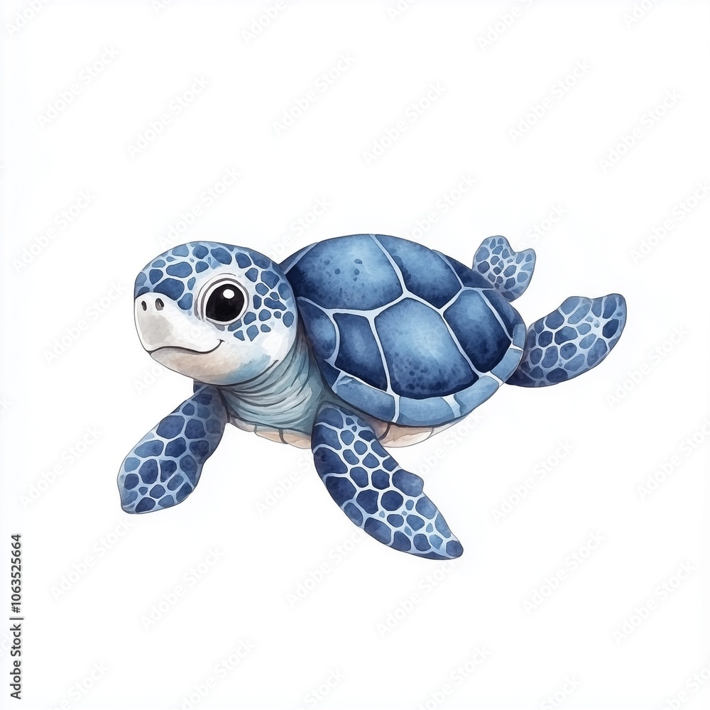 Fototapeta premium Whimsical watercolor cozy illustration of a small sea turtle swimming.