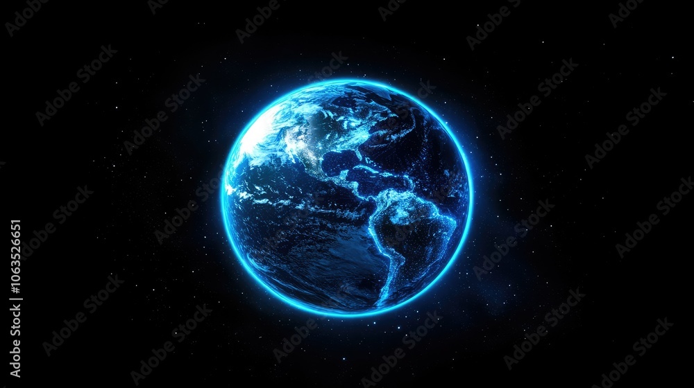 Blue Earth Globe in Space with Bright Details Blue Earth Globe in Space with Bright Details