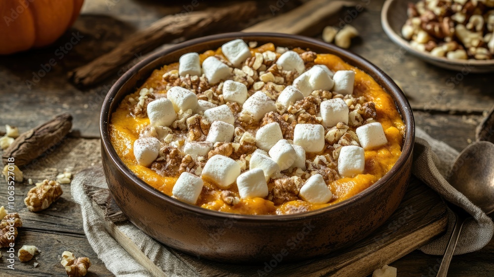 Delicious Pumpkin Dessert with Marshmallows and Nuts Delicious Pumpkin Dessert with Marshmallows and Nuts