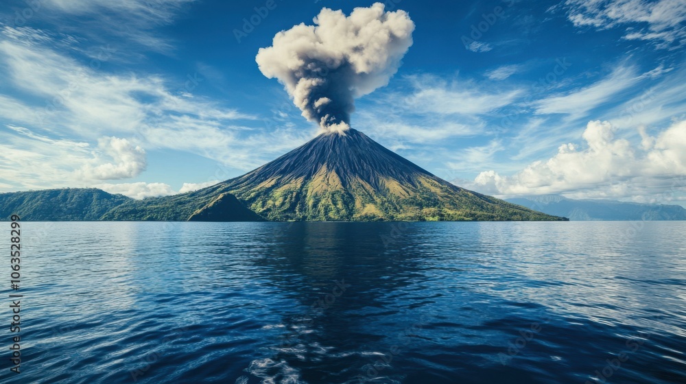 Obraz premium A volcanic island surrounded by crystal-clear ocean waters