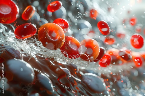 Circulatory system in action: bright blood cells racing toward their destination photo