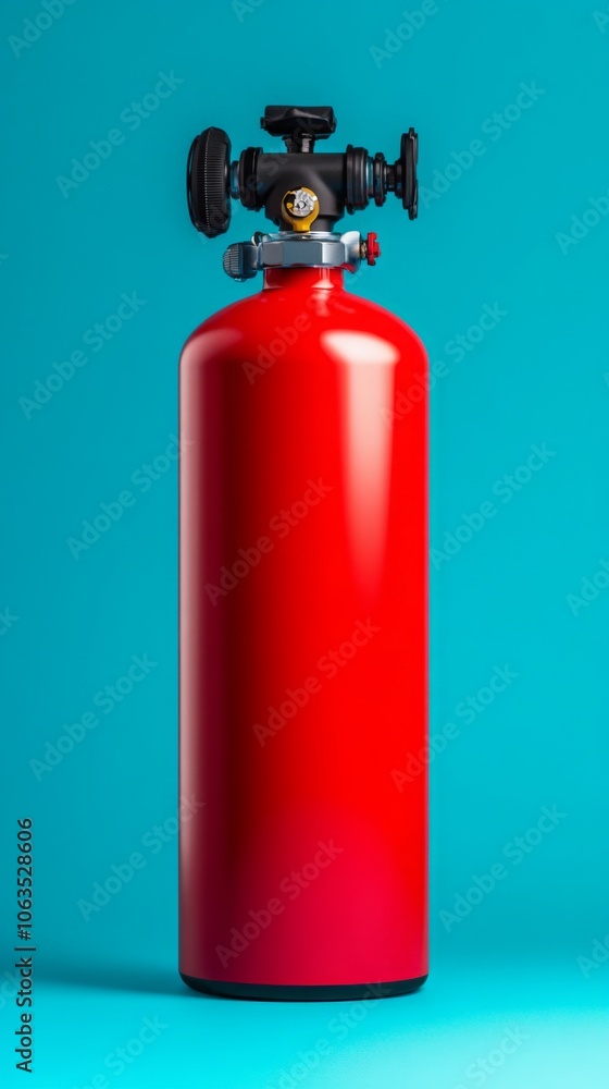 red fire extinguisher, red oxygen cylinder isolated on a blue background.
red fire extinguisher, red oxygen cylinder isolated on a blue background.