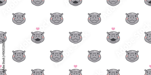 Baby Hippo seamless pattern pygmy hippo icon vector hippopotamuses zoo pet animal cartoon character doodle tile background gift wrapping paper repeat wallpaper scarf isolated illustration design