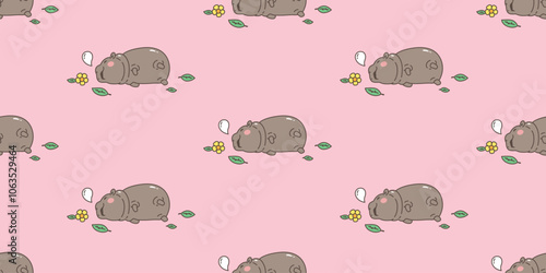 pygmy hippo seamless pattern baby Hippo vector sleeping hippopotamuses zoo pet animal cartoon character doodle tile background gift wrapping paper repeat wallpaper scarf isolated illustration design
