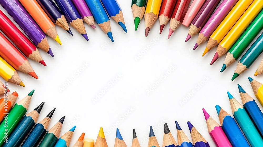A ring of colored pencils with white copy space A ring of colored pencils with white copy space