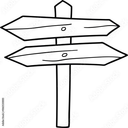 Hand drawn signboard Wooden direction sign sketch style