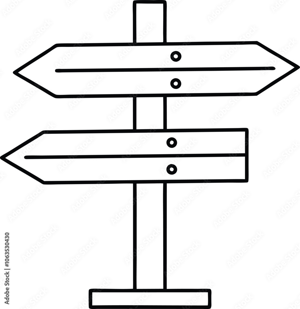 Hand drawn signboard Wooden direction sign sketch style Hand drawn signboard Wooden direction sign sketch style