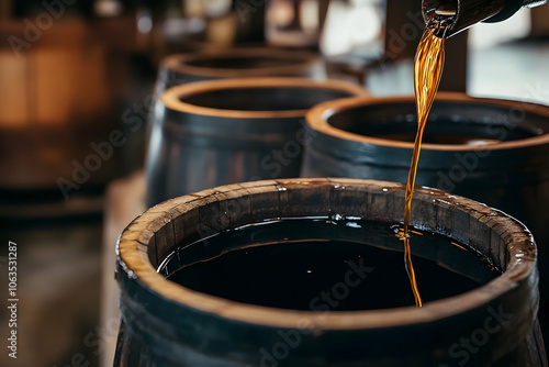 Traditional soy sauce brewing using wooden barrels for authentic flavor. 4k high quality image