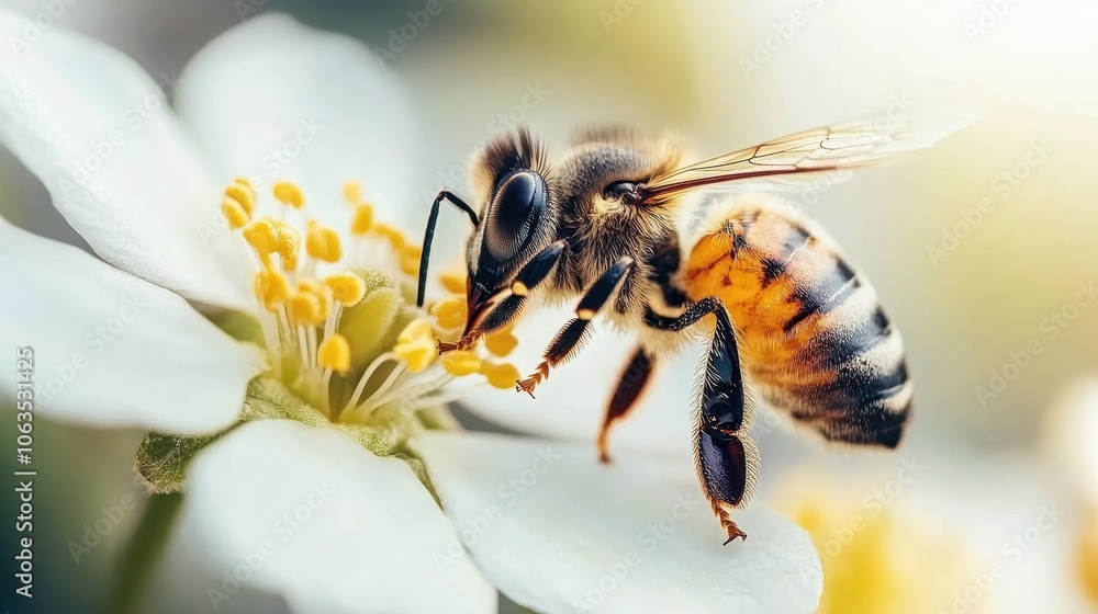 Close-Up of a Bee Pollinating a Vibrant Flower Close-Up of a Bee Pollinating a Vibrant Flower