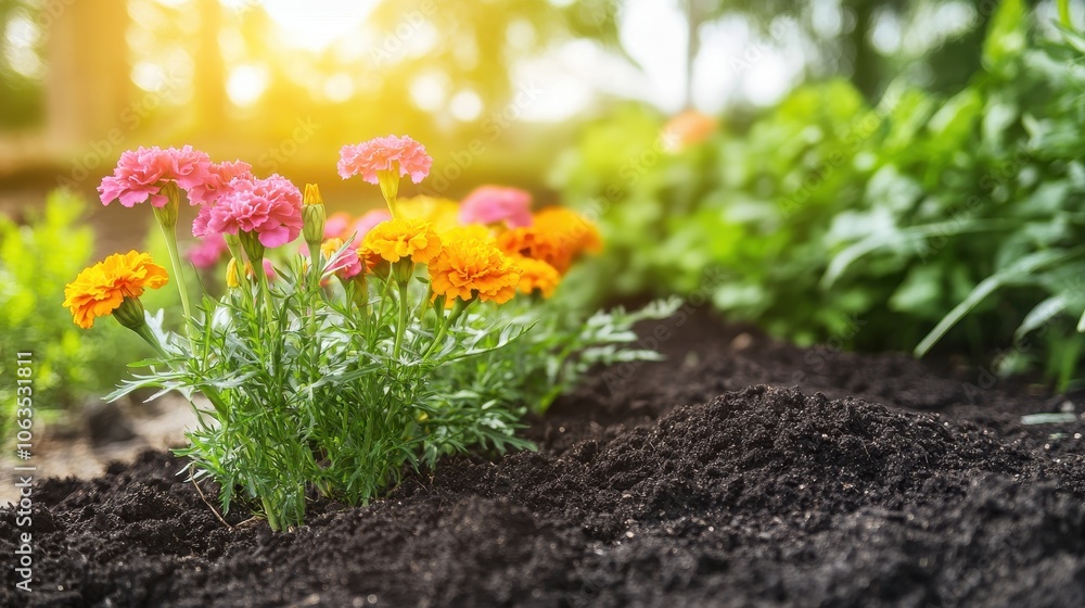 Colorful Marigolds Blooming in a Vibrant Garden Colorful Marigolds Blooming in a Vibrant Garden