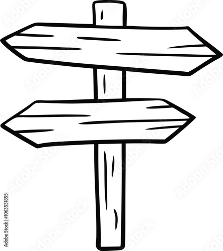 Hand drawn signboard Wooden direction sign sketch style