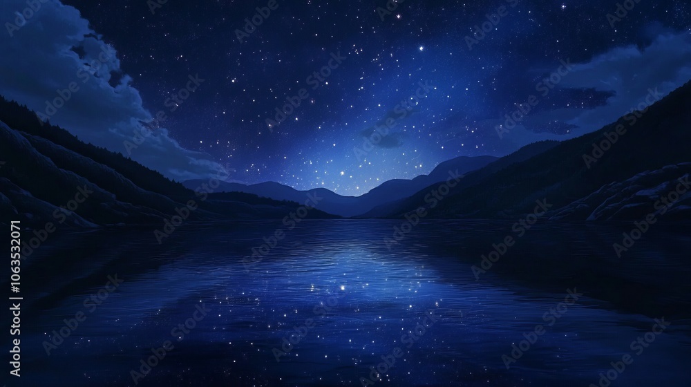 River Under Starry Night Sky River Under Starry Night Sky