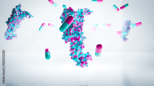 Glucagon-like peptide 1 (GLP1, 7-36) molecule The glucagon like peptide-1 receptor and syringe for the management of type 2 diabetes mellitus, type 2 diabetes 3d rendering