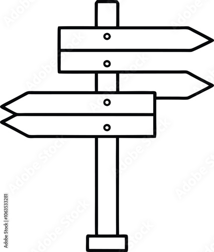 Hand drawn signboard Wooden direction sign sketch style