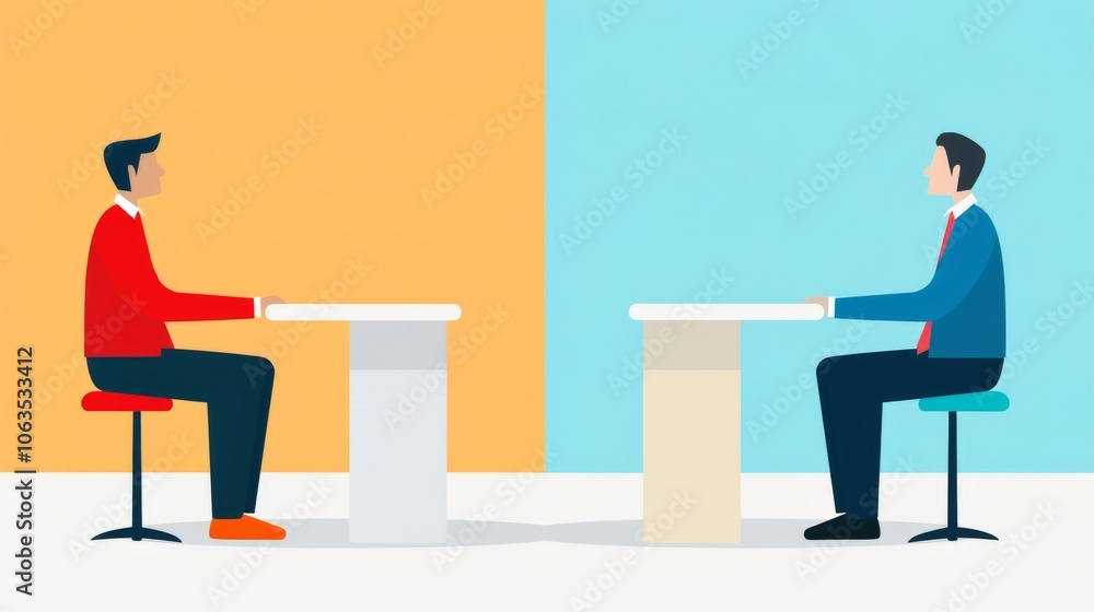 Obraz premium Minimalist business meeting concept with two colleagues facing each other