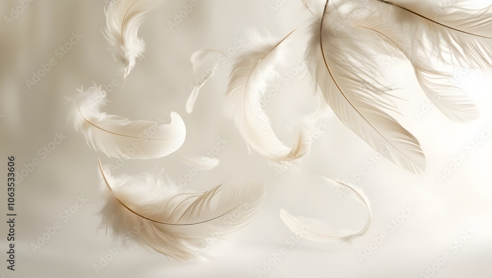 Fototapeta premium A bunch of soft, fluffy white feathers gently floating in mid-air