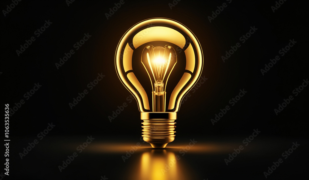 Gold holographic glowing lightbulb with copy space. Gold holographic glowing lightbulb with copy space.