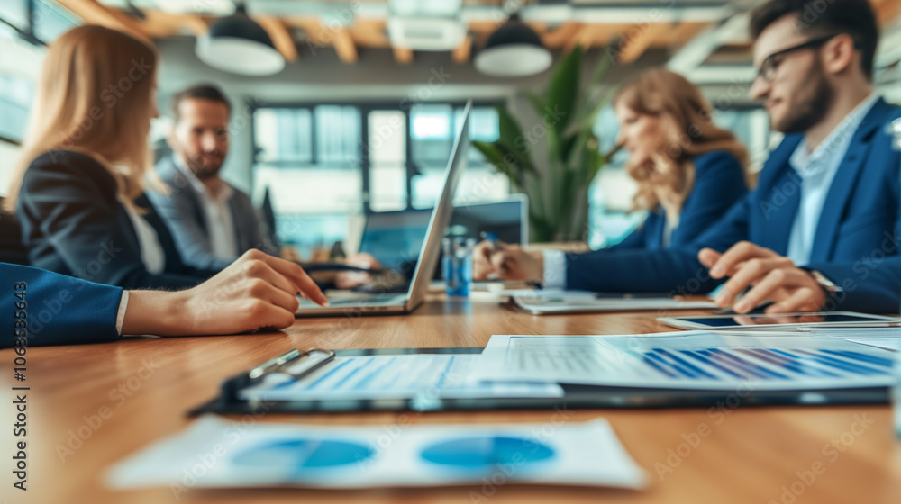 Business people discussing finances in a corporate meeting. Business people discussing finances in a corporate meeting.