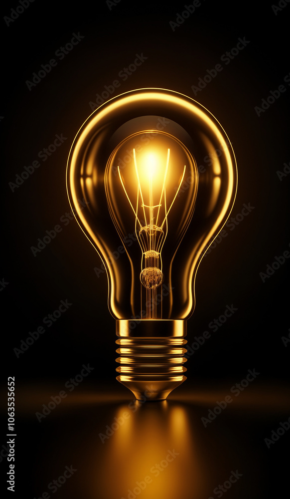 Gold holographic glowing lightbulb with copy space. Gold holographic glowing lightbulb with copy space.