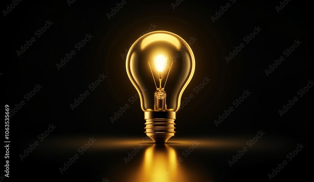 Gold holographic glowing lightbulb with copy space. Gold holographic glowing lightbulb with copy space.