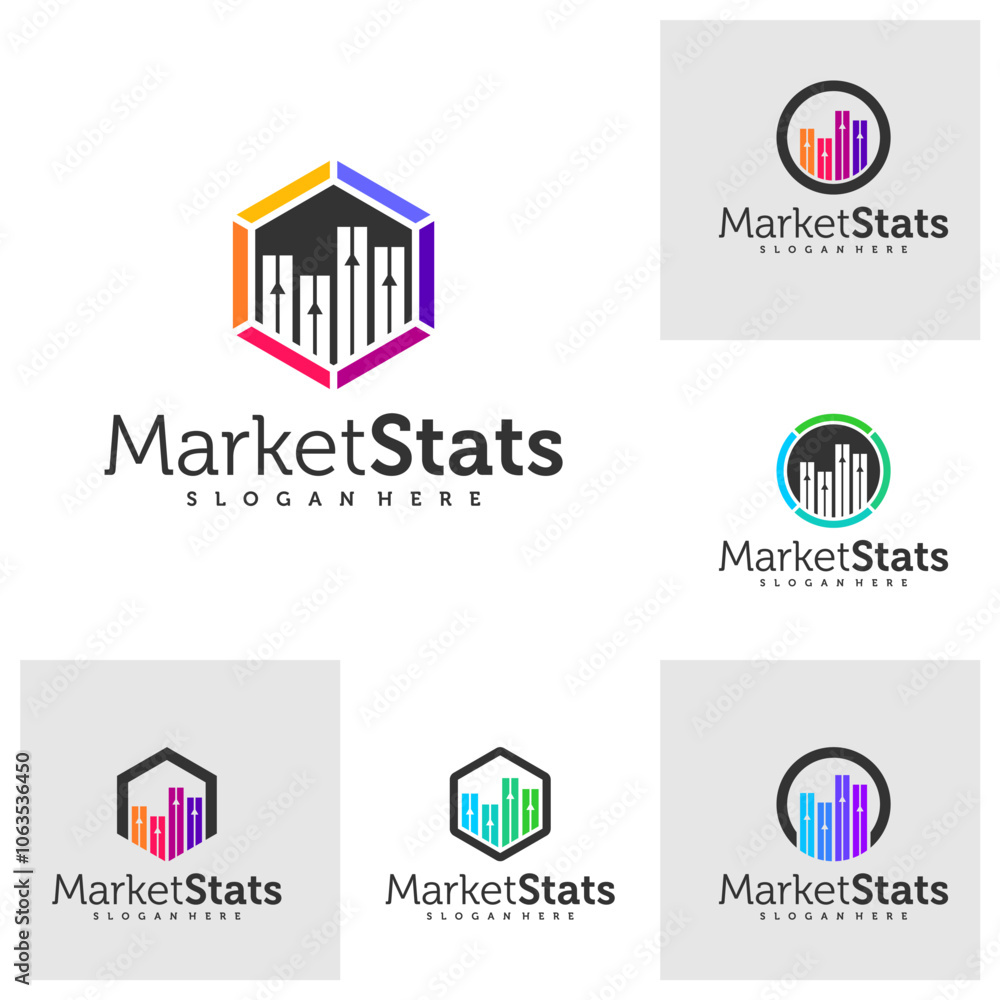 Set of Chart stats logo template. Market success vector design. Growth graph illustration Set of Chart stats logo template. Market success vector design. Growth graph illustration