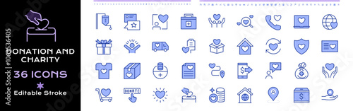 36 Donation and charity line icons - editable stroke color