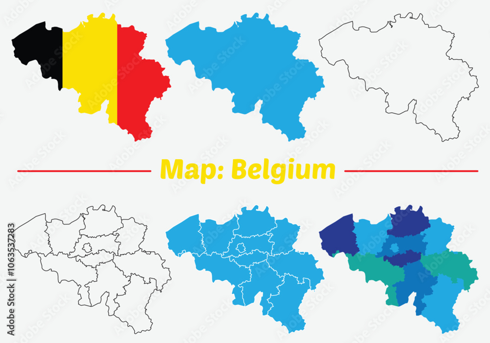Naklejka premium Belgium map Regions Isolated detailed Belgium Blue map with Regions and national borders map.