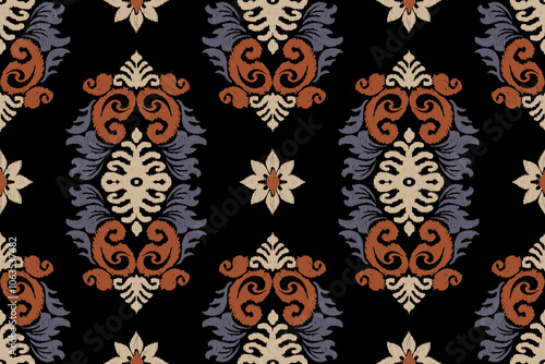 suzani seamless pattern Motif ethnic handmade beautiful Ikat art.Ikat ethnic tribal, boho colors seamless wallpaper. Ethnic Ikat abstract background art. Turkish aztec Uzbekistan pattern 