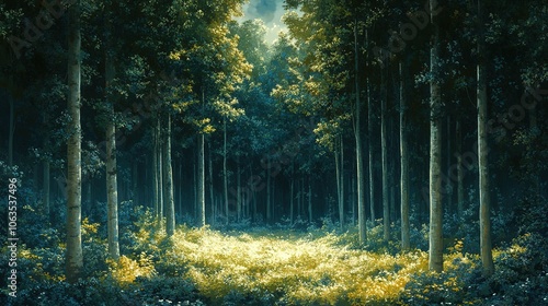 Wallpaper Mural Sunlit Path Through a Dense Forest Torontodigital.ca