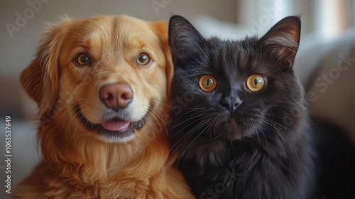 happy dog and cat looking at the camera together showcasing their friendship and companionship against a clean white background capturing the essence of pet love and harmony