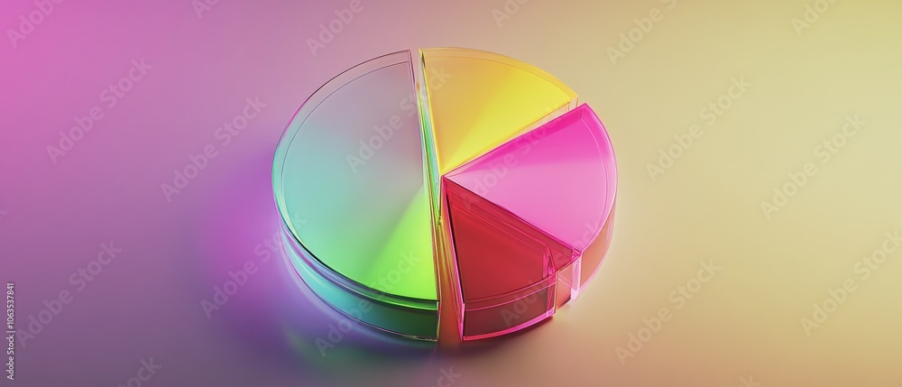 Obraz premium A vibrant, multicolored pie chart showcasing sections in pink, green, and yellow against a softly blurred background.