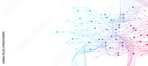 Artificial Intelligence with circuit electric line style. Digital futuristic machine learning design. AI graphic design for website, banner, header, social media, mobile app, UI. Vector illustration