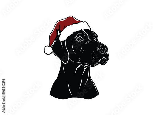 Festive Great Dane Silhouettes with Christmas Hats - Holiday Art for Seasonal Designs