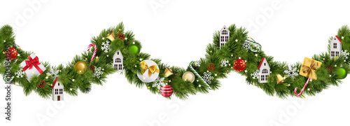 Vector Christmas Pine Wave with Wooden House isolated on white background