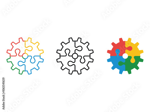 puzzle gears design, teamwork concept logo vector illustration on transparent background
