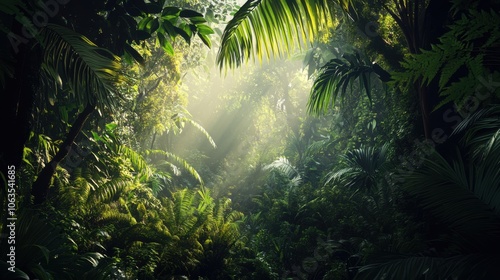 An immersive view of a dense section of the Amazon rainforest,