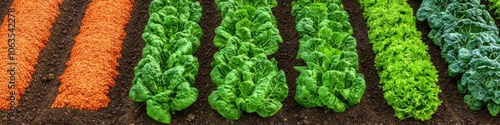 A showcase of different seasonal crops growing side by side in well-maintained rows, [agriculture banner], [diversity in agriculture and sustainability]. photo