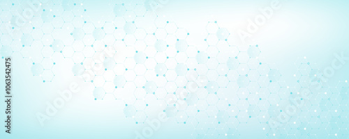Modern health care or medical background design. Health care innovation concept. Horizontal header web banner. Abstract geometric background with hexagon shapes for medicine, science, chemistry.