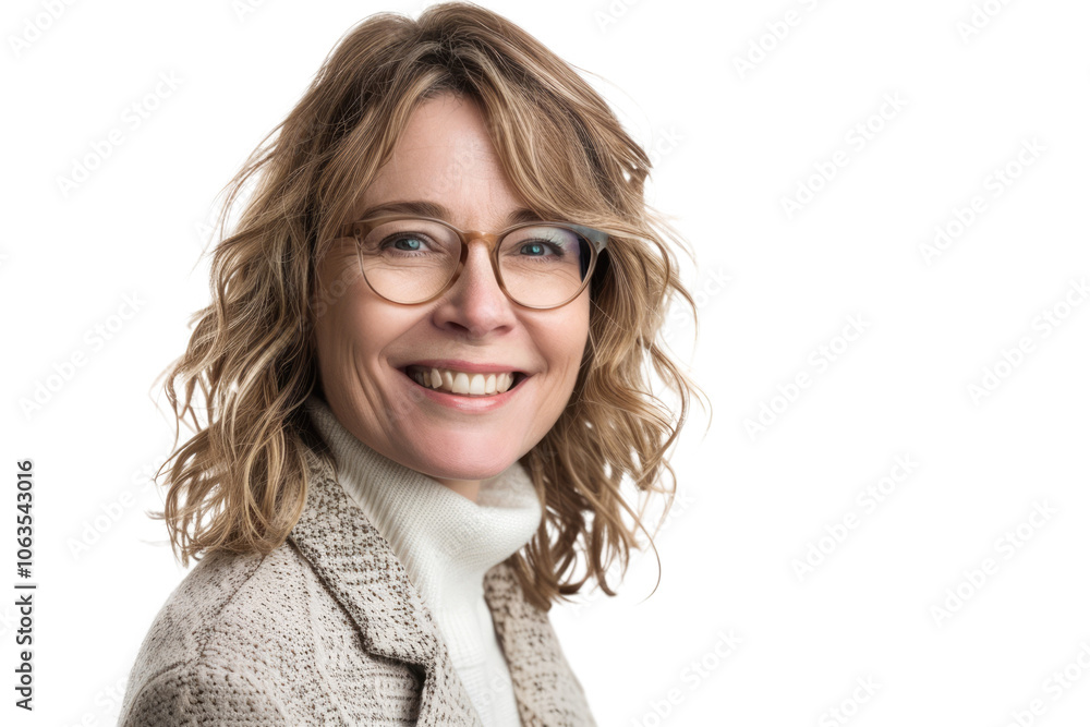 Obraz premium blonde woman with glasses in casual cloths isolated on white or transparent png