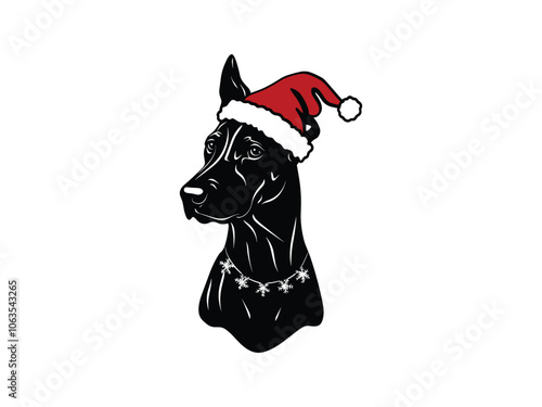 Festive Great Dane Silhouettes with Christmas Hats - Holiday Art for Seasonal Designs